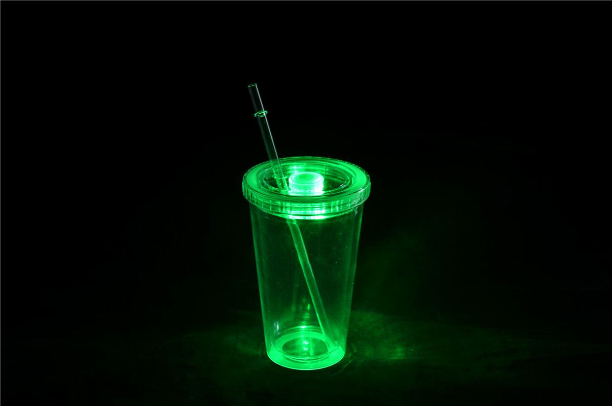 创意简约透明可定制发光双层吸管杯