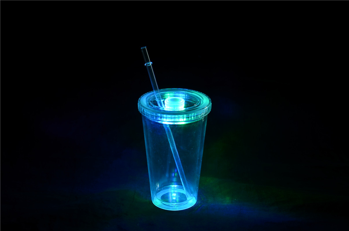 创意简约透明可定制发光双层吸管杯