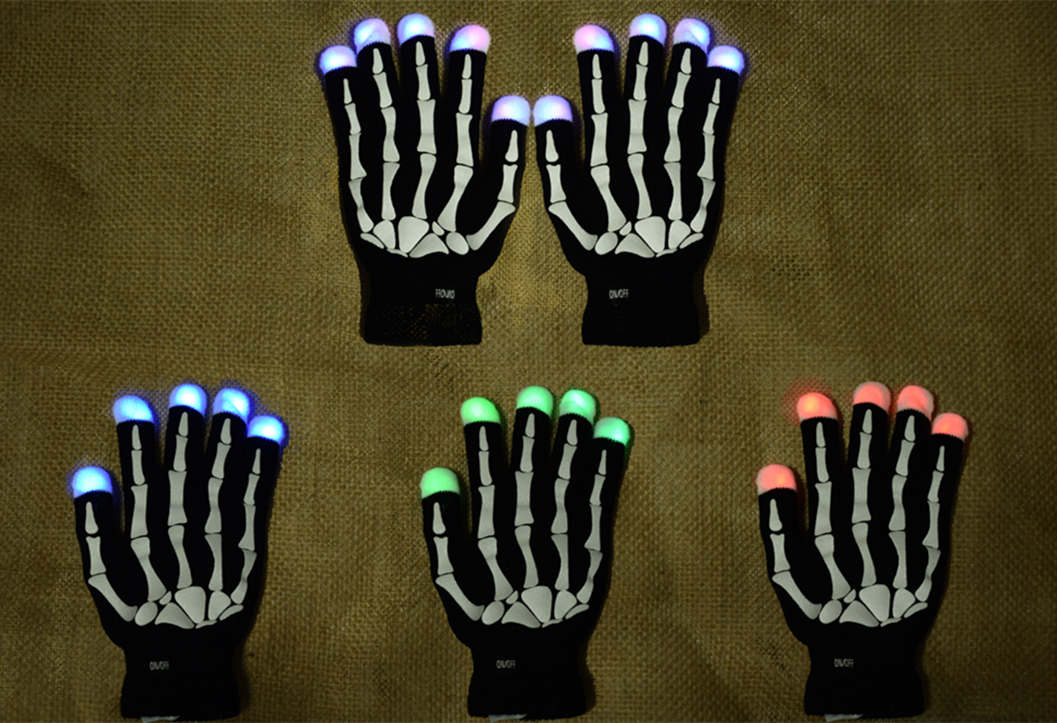 新款LED七彩色手指发光手套-万圣节款