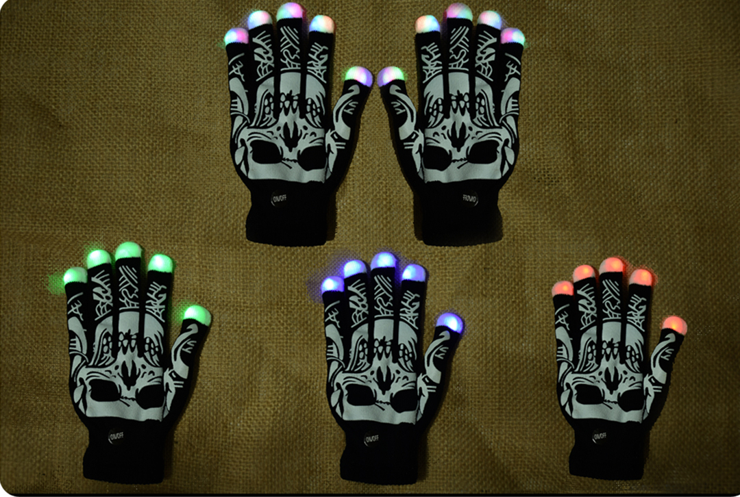 新款LED七彩色手指发光手套-万圣节款
